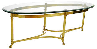 Labarge Oval Brass Cocktail Table With Dramatic Hoof Feet And A Substantial Beveled Edge Glass Acrylic Coffee Table Brass Coffee Table Living Room Coffee Table