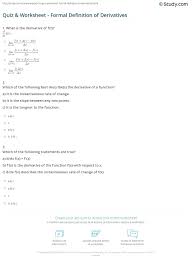 Quiz Worksheet Formal Definition Of Derivatives Study Com