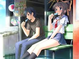 Why are you eating ice cream? Hd Wallpaper Boy And Girl Anime Characters Ilustration Bench Ice Cream Summer Wallpaper Flare
