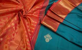 What is the color dark teal and what matching colors you can wear with it? Dark Teal Bright Orange Pure Kanchipuram Handloom Silk Saree Palam Silks