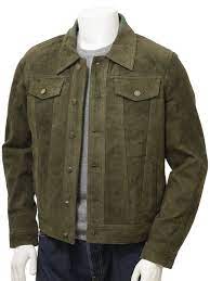 Men S Olive Suede Trucker Jacket Fine Leather