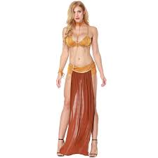 It's officially licensed, with bra top, a gold choker, vinyl hair ornaments, and the long maroon skirt (attached to a golden vinyl front piece and briefs). Cosplay Costumes Princess Leia Slave Bra Skirt Black Brown Women Sexy Party Anime Halloween Costume Egyptian Style Aliexpress