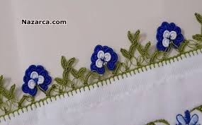 mavi fistikli iplik oyali mutfak havlusu yapimi nazarca com tig isleri oya ornekleri tig desenleri