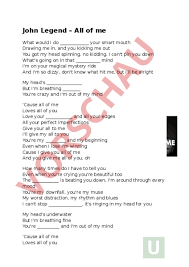 Arbeitsblatt All Of Me Songtext Als Luckentext Musik Singen Lieder
