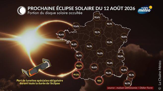 Une éclipse quasi-totale le 12 août 2026 en France - Actualités La Chaîne Météo