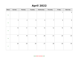 April 2022 Blank Calendar Free Download Calendar Templates