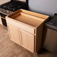 You can use the filters on the left to search for the specific oak cabinets whether you are looking for pantry, base, wall, sink base or other kitchen cabinets. Project Source 36 In W X 35 In H X 23 75 In D Natural Unfinished Door And Drawer Base Stock Cabinet In The Stock Kitchen Cabinets Department At Lowes Com
