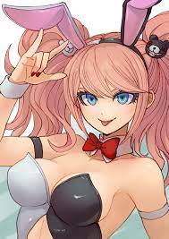 bowtie breasts bunny ears bunny girl bunnysuit cleavage  danganronpa danganronpa: trigger happy havoc danganronpa 1 junko enoshima  large breasts smooth skin tongue out tsunemi aosa 