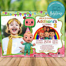From pandas to pirates, lions to lillies design wizard has a birthday party invitation template to suit your celebration. Printable Cocomelon Virtual Party Invitation Template With Photo Bobotemp Baby Birthday Invitations Baby Birthday Invitation Card 2nd Birthday Invitations