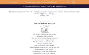 The sustained interest of a long poem is worth while. Recite A Poem The Owl And The Pussycat Worksheet Edplace
