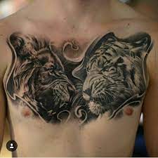 Chest Tattoo Lion And Tiger Tattoos Ink Tattoo Chest Tattoo