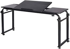 Amazon Com Overbed Table With Wheels Mobile Laptop Desk Cart Computer Table Over The Bed Table Adjustable He In 2020 Bed Table Adjustable Height Table Computer Table