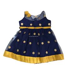 Trendy Navy Blue And Golden Netted Frocks Kids Frocks Frocks For Babies Party Wear Frocks