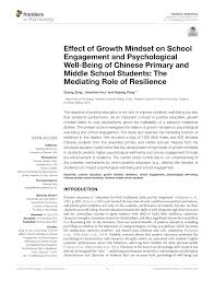 Pdf Effect Of Growth Mindset On School Engagement And Psychological Well Being Of Chinese Primary And Middle School Students The Mediating Role Of Resilience