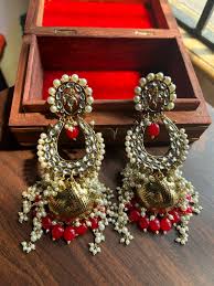 Nisha jhumka earrings-Red – Rohika Store