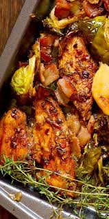 Easy Autumn Chicken Dinner With Brussels Sprouts Apples And Bacon In The Most Delicious Balsamic Sauce Mad Poultry Recipes Free Chicken Recipes Chicken Dinner