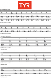 Size Chart Tyr Swimwear