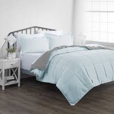 Noble Linens Premium Down Alternative Reversible 3 Piece Comforter Set Full Queen Light Blue Walmart Com Walmart Com