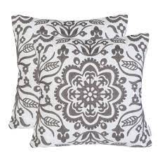 Mika Home Pack Of 2 Embroidery Geometric Floral Decorative Square Throw Pillow Shells Cushion Covers For 18x18 Inserts Cotton Fabric Grey White Buy Online In Dominica At Dominica Desertcart Com Productid 143806700