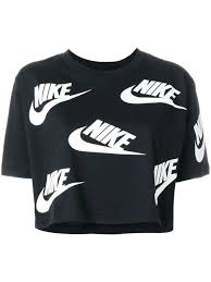 Black And White Nike T Shirt Women S Nike Logo Print Cropped T Shirt In Black Modesens Nike Shirts Women Belly Shirts Nike T Shirts Women S