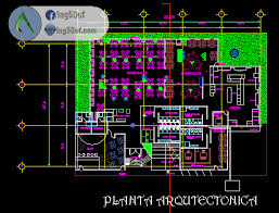 مخطط مشروع مطعم بشكل مميز اوتوكاد Dwg