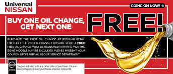 *** nissan security+plus basic prepaid maintenance agreement (pma) includes up to two oil and filter replacements and two tire rotations. Buy One Oil Change Get The Next One Free