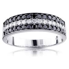 Unique 3 Row White Black Diamond Wedding Band 1 35ct 10k Gold Luxurman Ring Black Diamond Wedding Bands Black Diamond Jewelry Diamond Wedding Bands