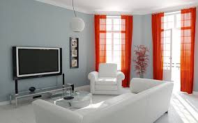 Modern Living Room With All White Couch And Bright Red Curtains Small Space Living Room Simple Living Room Simple Living Room Designs