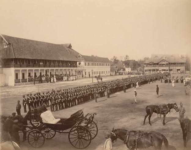 Photograph taken about 1900 by the Government photographer, Zacharias D'Cruz of a view of the Adoption Durbar, Trivandrum. It is one of 76 prints in an album entitled 'Album of South Indian