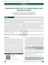This paper confirms the reliability of the endometriosis fertility index in predicting spontaneous pregnancies in women suffering from the authors of this study wished to analyze the predictive value of the endometriosis fertility index (efi), which is responsible for predicting spontaneous. Pdf Endometriosis Fertility Index For Predicting Pregnancy After Endometriosis Surgery