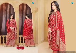 Buy Designer Salwar Suits Pure Banarasi Salwar Kameez Red