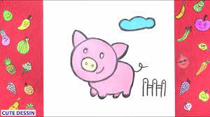 How to draw and color a cute pig EASY step by step 2 - Draw pig - YouTube