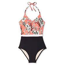 Women S Vintage Floral Halter Color Block One Piece Swimsuit Coral Sea Angel Target Classy Swimwear Vintage Swimsuits Swimsuits