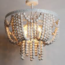 Vintage White Wood Beaded Chandelier French Semi Flush Kitchen Chandelier Lighting Bedroom Kitchen Corridor Kids Children S Room Chandeliers Aliexpress