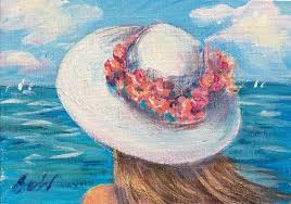 White Hat Painting Woman On A Beach Original Art 5 X 7 Painting Art Lesson Nature Art Painting Art Painting Gallery