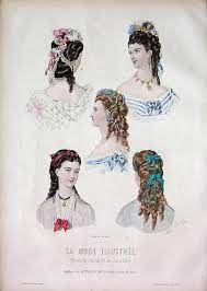 1870 S La Mode Illustree Victorian Hairstyles Steampunk Hairstyles Ribbon Hairstyle