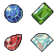 32x32 Pixel Icons Using Dawnbringer S 16 Color Palette Made For Heroine Dusk Includes A Blue Sapphire Pixel Art Games Pixel Art Tutorial Pixel Art Characters