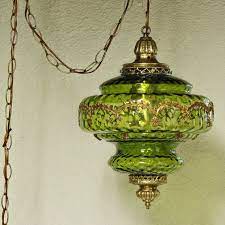 Vintage Hanging Light Hanging Lamp Green Globe By Moxiethrift Hanging Lamp Swag Lamp Antique Light Fixtures