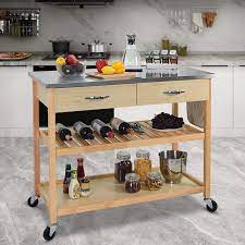 The wheels or casters on your kitchen island cart should be adjustable as well. Buy Charavector Kitchen Islands Carts With Wheels Stainless Steel Counter Top 3 Tier Rolling Portable Island For Kitchen With Drawer 2 Spacious Storage Butcher Block Bar Carts Wood Frame Online In Taiwan B08ky3mb3h