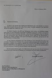 Izay mahatonga ny tsy tia azy ho tia, noho ny hery tsy hay tohaina ao aminy. Lettre Du President De La Republique Adressee A S E M Andry Rajoelina La France A Madagascar