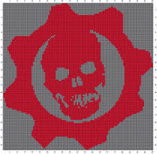 Woollyrhinocrafts Gears Of War Cog Symbol With Skull Free Colorwork Chart For Knitting Or Crochet Gears Of War Colorwork Chart Gear Drawing