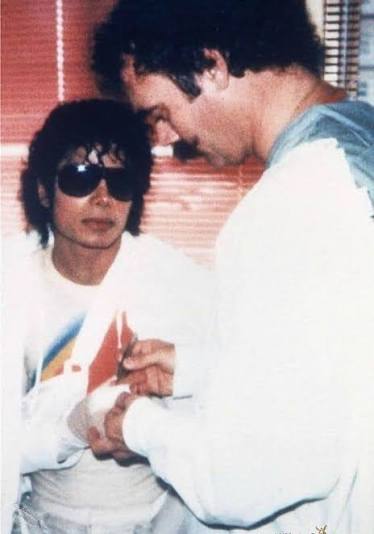 July30, 1985 - Michael Jackson severely sprains his right hand during the  filming of Captain EO. He was transported to Brotman Memorial Hospital in  Culver City. He takes the opportunity to visit