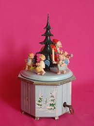 Vintage christmas music box, snowman and gold mica tree, western germany, plays silent night, ges. Vintage Christmas Steinbach German Wooden Music Box Swiss Thorens Santa Angels Music Box Vintage Christmas Music Box Wooden Music Box
