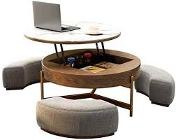Amazon Com Creative Round Coffee Table And Liftable Desk Tempered Glass Table Top With 3 Combined Sto In 2020 Tempered Glass Table Top Coffee Table Coffee Table Desk