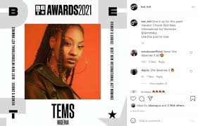 Going into the awards show, megan thee stallion and dababy were the two most nominated entertainers this. Tems Grabs Bet Awards Nomination For Best New International Act