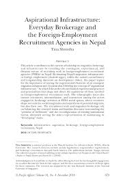 Pdf Aspirational Infrastructure Everyday Brokerage And The Foreign Employment Recruitment Agencies In Nepal