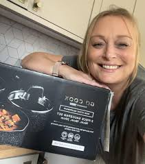 OUR GO COOK PANS SET WINNER Ăshley Marie Ñichol 🏆 COLLECTING HER PRIZE  TODAY WELL HAPPY 😊 HAPPY COOKING 🍳 TESCO EXTRA CUCKOO BRIDGE  🎉🎉🎉🎉🎉🎉🎉🎉🎉🎉🎉🎉🎉