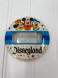 Disneyland Mirror 3 1/2" Pinback Button White Vintage 1989 Mickey Minnie  Donald