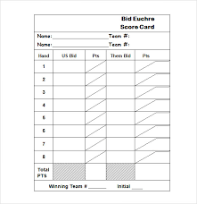 Sample Euchre Score Card Template 5 Free Documents