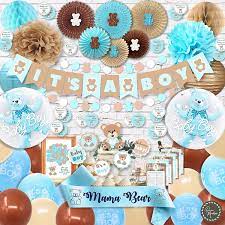 There are many cute decorating ideas when it comes to the teddy bears! Amazon Com Rainmeadow Teddy Bear Baby Shower Decorations For Boy It S A Boy Banner Sash Guestbook Favour Stickers Game Cards Paper Lanterns Honeycombs Pom Poms Cake Toppers Balloons Toys Games